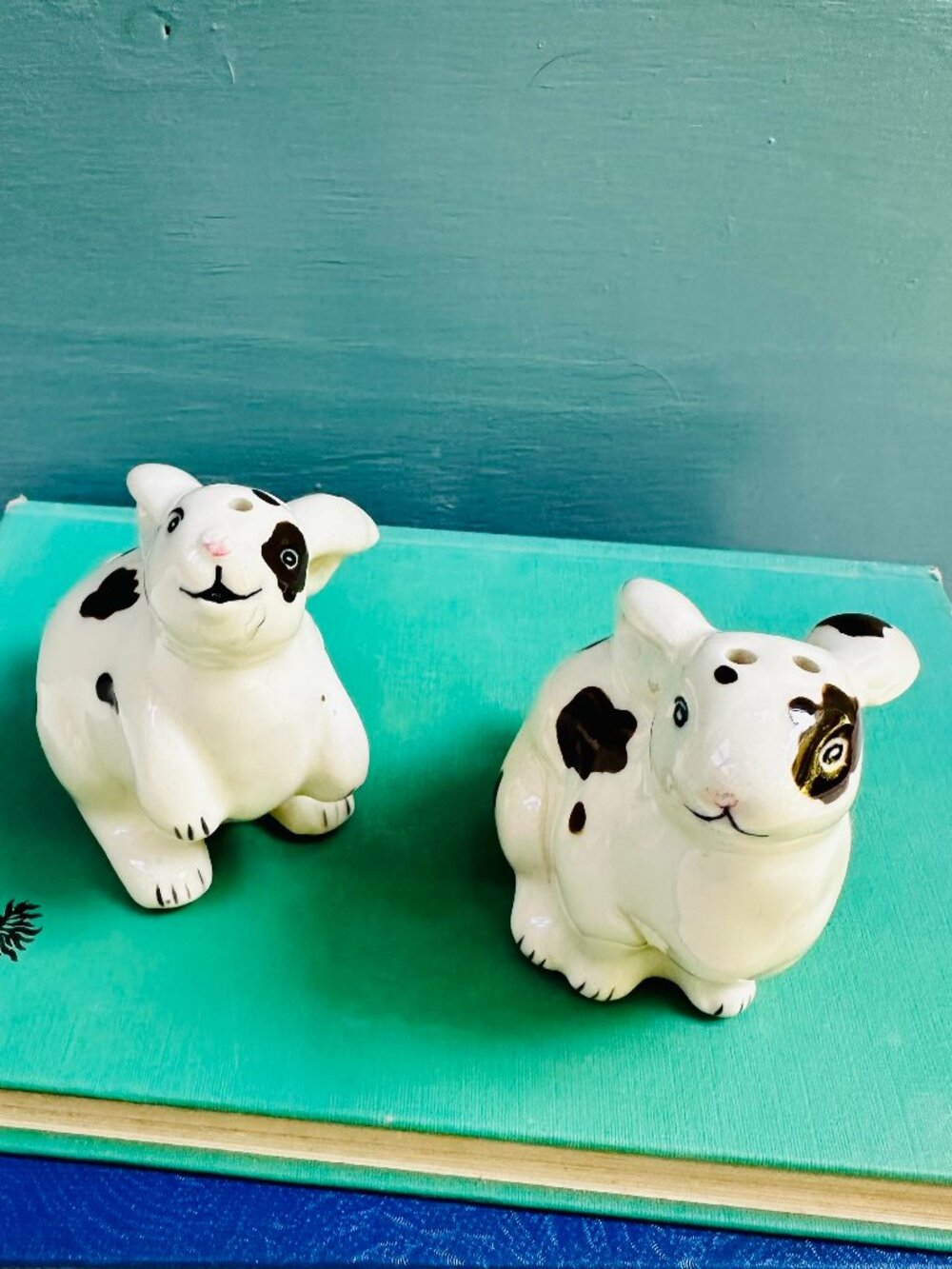 Vintage Bunny Rabbit Salt Pepper Shakers Ceramic Brown White Pair